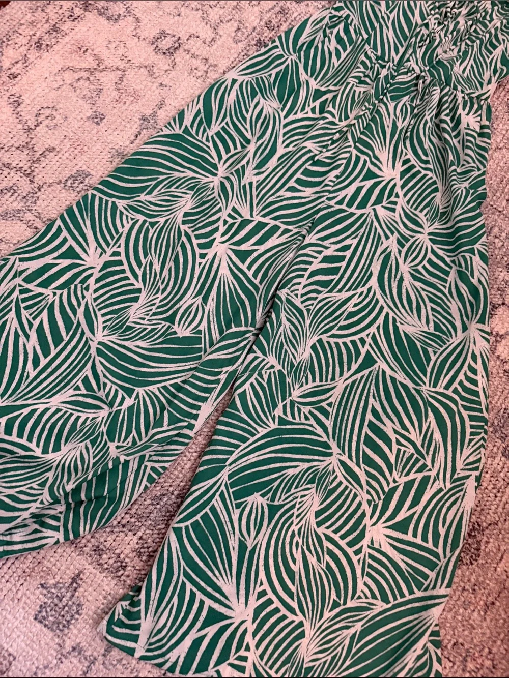Japna Green and White Leaf-Print Wide-Leg Jumpsuit